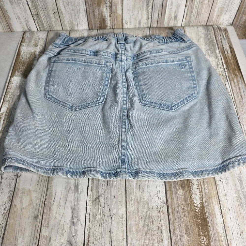 Justice Care Bears Denim Mini Skirt Light Wash Colorblock GirlButton Large 12/14